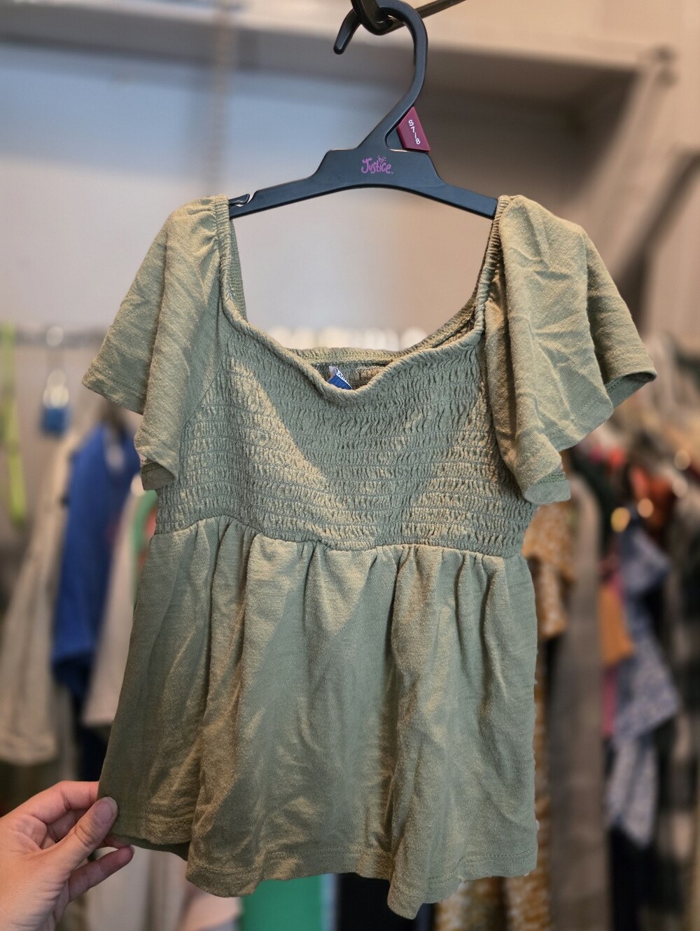 Old Navy Girls Olive Green Babydoll Top